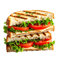Grilled Sandwich with Tomato and Lettuce, isolated on transparent background 