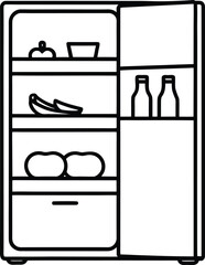 Refrigerator interior with food line art transparent background