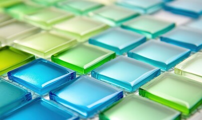 Colorful green and blue glass square tiles background