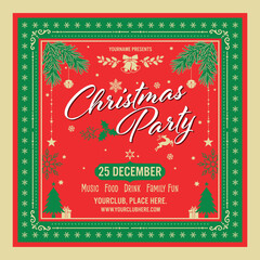 Vintage Christmas Party flyer, Christmas Card, 