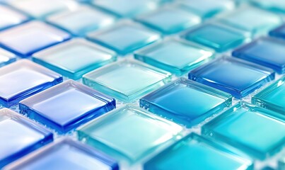 Reflective blue and turquoise glass mosaic tile background.