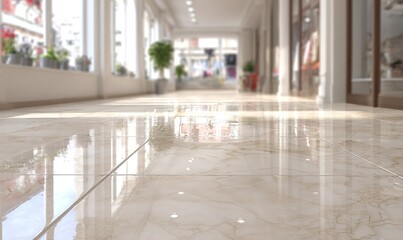Bright polished marble floor in empty corridor space
