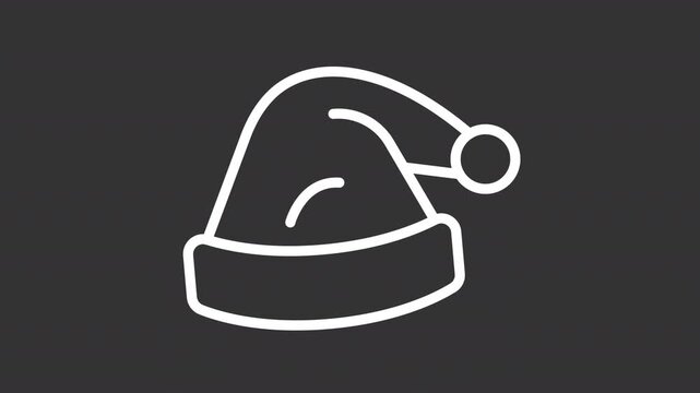 Santa Claus hat ui icon white line animation. Cap of Saint Nicolas. Holiday mood. Traditional Christmas holiday attribute animated user interface element on dark background. Transparent HD video