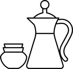 Turkish Coffee Pot and Cups Line Art Transparent Background