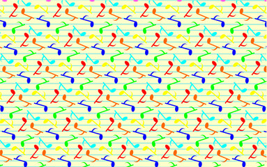 Music notes pattern background. Music note  seamless pattern background. Vector illustration of colorful music notes. Colorful music notes pattern on lined notebook background.