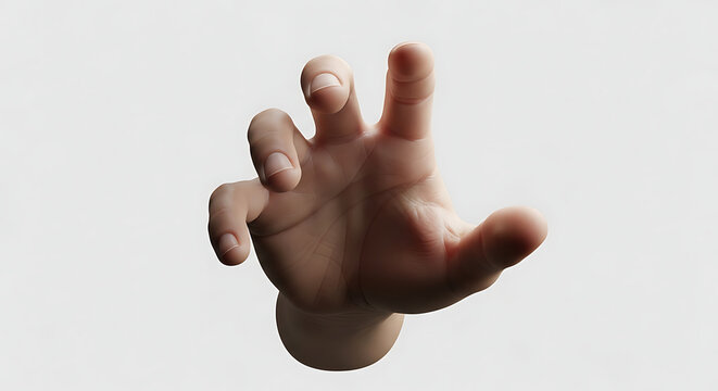 A human hand reaching out with fingers curled against a plain background.