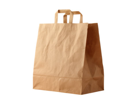 Brown paper shopping bag with handles on black background image, Isolated, Png Transparent Background