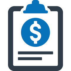 A Blue Icon of a Clipboard with a Dollar Sign on a Transparent Background Representing Finance and Business