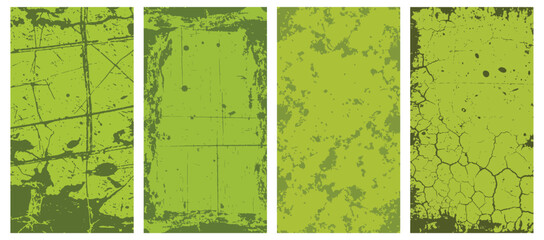Collection of four green grunge texture backgrounds for design elements and creative projects