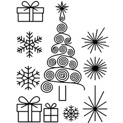 set of christmas tree and christmas accessories vector icons