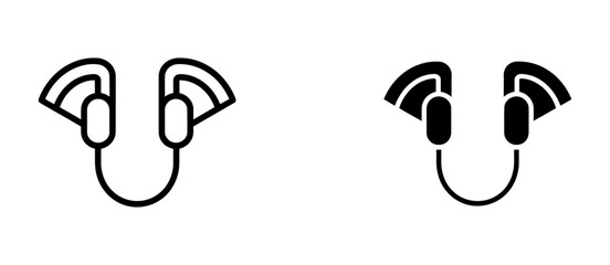 Obraz premium Wireless earbuds with radiating lines icon set, featuring both outline and glyph styles, symbolizing sound, technology, and audio connectivity