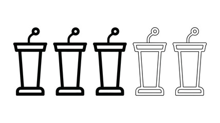 Podium with microphone icon set in various styles, offering a versatile collection of speaker stands for public speaking and presentation themes