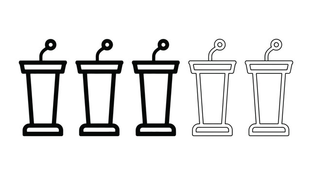 Podium with microphone icon set in various styles, offering a versatile collection of speaker stands for public speaking and presentation themes