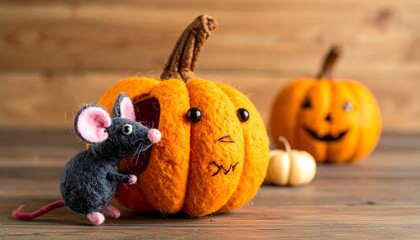 Halloween Fun - Mouse with Pumpkin Decorations and Festive Spirit.