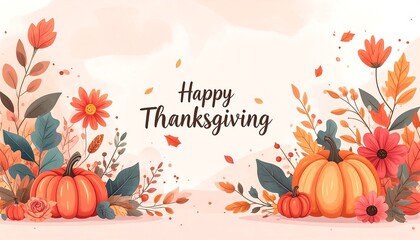 Warm Thanksgiving Greetings with Pumpkins and Floral Accents.