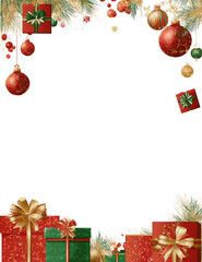 Christmas Presents and Ornament Border on White Background for Festive Card