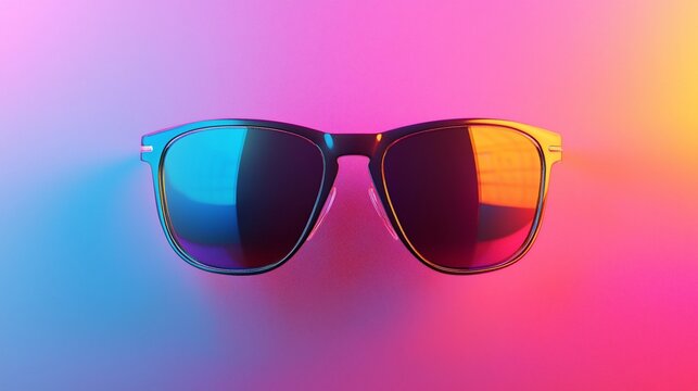 Retro Sunglasses Reflecting Neon Gradient Vibrant Summer Style.