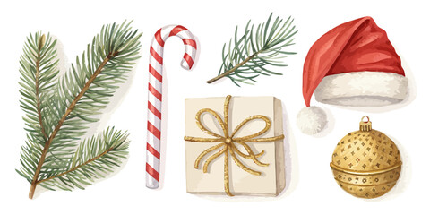 Vector  christmas  festive christmas arrangement with tree candy cane and santa hat