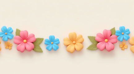 Colorful Flowers Border Pattern on Cream Background for Spring Designs