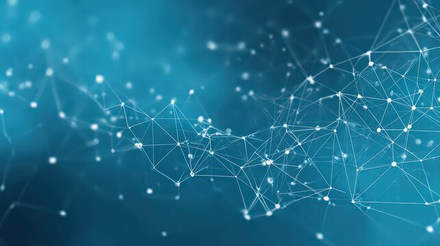 Abstract Network on Blue Gradient Background with Connected White Dots and Lines in a Futuristic Style with Shallow Depth of Field and Interconnected Web - Powered by Adobe