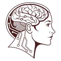 Human head with brain and circuit isolated on