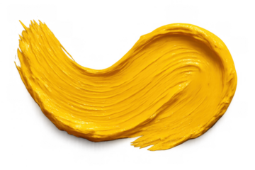 Yellow paint brush stroke with thick texture and vibrant acrylic color. Design element on transparent background