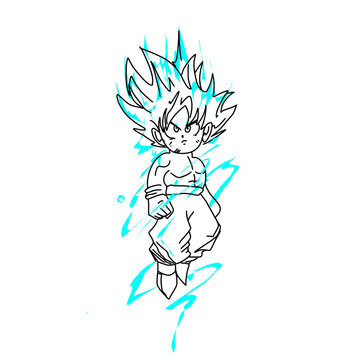 Illustration of the Goku character with blue lightning surrounding his body