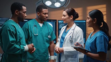 Surgical team discussing patient data - Powered by Adobe