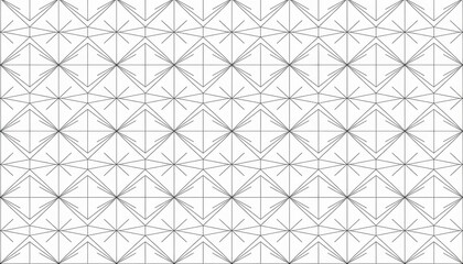 Fototapeta premium Thin black geometric lines forming a symmetrical seamless pattern on white