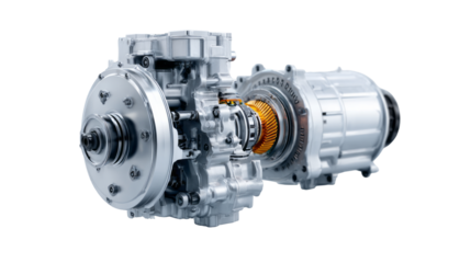 Electric vehicle powertrain with engine and transmission technology. powerful, innovative motor for future automotive mobility