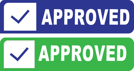 Two approved stamps, one blue and one green, with checkmarks.