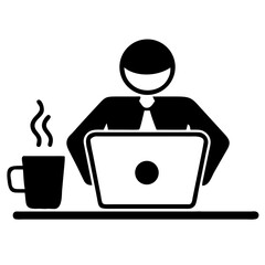 Manager Sitting with Laptop Silhouette