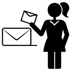 Woman Checking Business Email Silhouette
