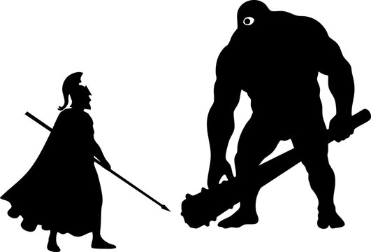 Odysseus Facing Cyclops Polyphemus Silhouette - Odyssey, Book IX