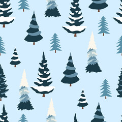 Winter blue tree seamless pattern for holiday greeting invitation card