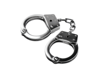 Polished metal restraints connected by chain on black background handcuffs silver, Isolated, Png Transparent Background