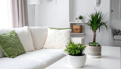 Fototapeta premium Bright and Airy Living Room with Plants and Natural Light.