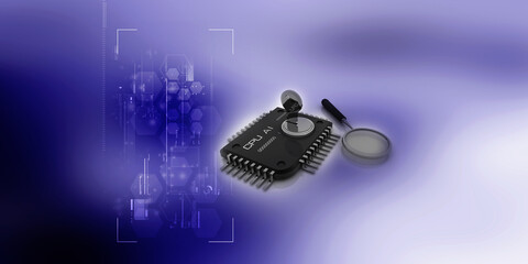 3d rendering key protected microchips near lens
