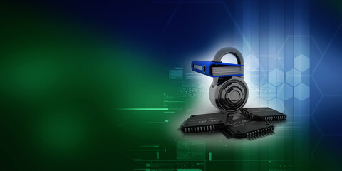 3d rendering microchips with office file protected lock