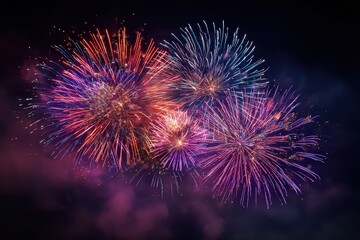 Explosive Fireworks Display Against Black Background Capturing Vibrant Colors And Dramatic Atmosphere During Night