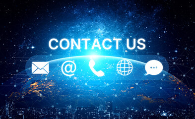 UI concept for contact us section showing icons for email, web, phone, and message. Contact and support icons help streamline business communication and improve customer contact experience. Spline