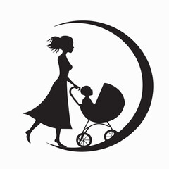 Woman with Baby Stroller Icon Design isolated on white background