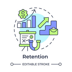 Retention multi color concept icon. Keeping talents engaged in workflow. Employee lifecycle. Round shape line illustration. Abstract idea. Graphic design. Easy to use in promotional material,