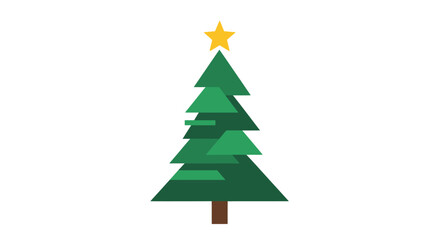 Fototapeta premium This charming flat-design illustration features a vibrant green Christmas tree topped with a shining golden star, symbolizing festive holiday cheer and winter celebrations.