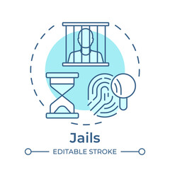 Jails soft blue concept icon. Short term locally run facilities. Criminals treatment. Correctional institution. Round shape line illustration. Abstract idea. Graphic design. Easy to use in booklet
