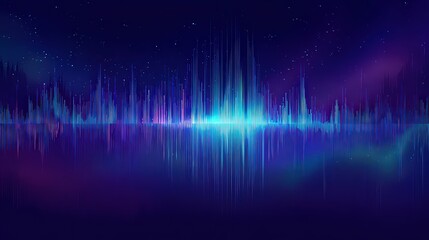 Abstract Digital Heartbeat with Pulsating Blue and Purple Vertical Lines on Dark Background Showing Technology and Futuristic Concepts