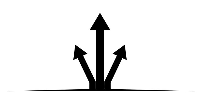 Three black arrows diverging upwards from a horizontal line representing growth and direction