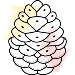 Modern Pinecone Illustration with Graphic Outline and Watercolor Texture