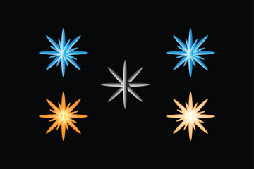 Colorful Starburst Fireworks Array With Blue And Orange Spokes On Black Background