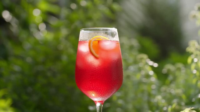 A refreshing cocktail in a tall glass, garnished with an orange slice. The vibrant drink and the fresh orange complement each other beautifully Stock Video